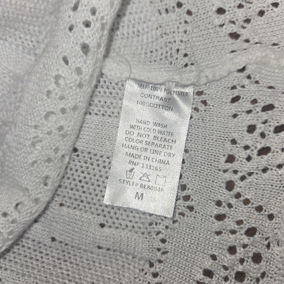 Altar'd State Bell Sleeve White Cotton Eyelet Crew Neck Scalloped Hem Sweater - Picture 4 of 8